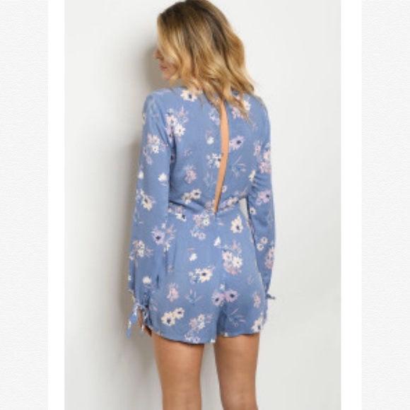 DENIM FLORAL ROMPER - Picture 3 of 4